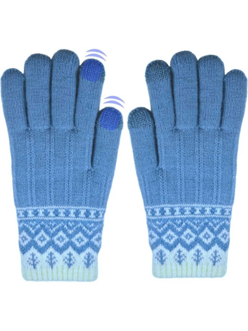 Women's Sky Blue Winter Warm Touch Screen Plush Fleece Lining Cozy Soft Gloves